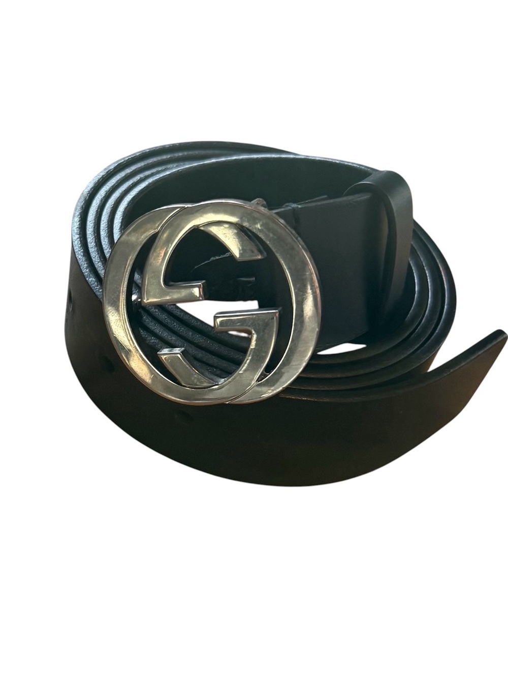 Gucci Black Leather Belt with Silver Double G Buckle real not fake